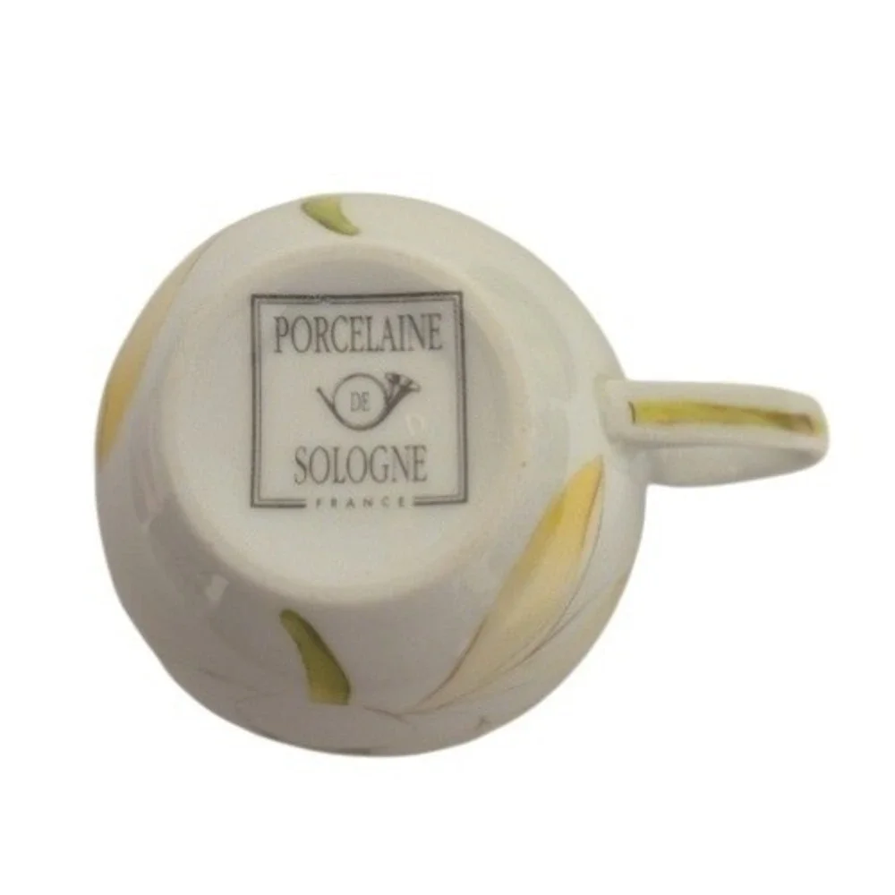 Porcelaine de Sologne Limoges Lotus Flower Espresso Cup and Saucer‎ France White